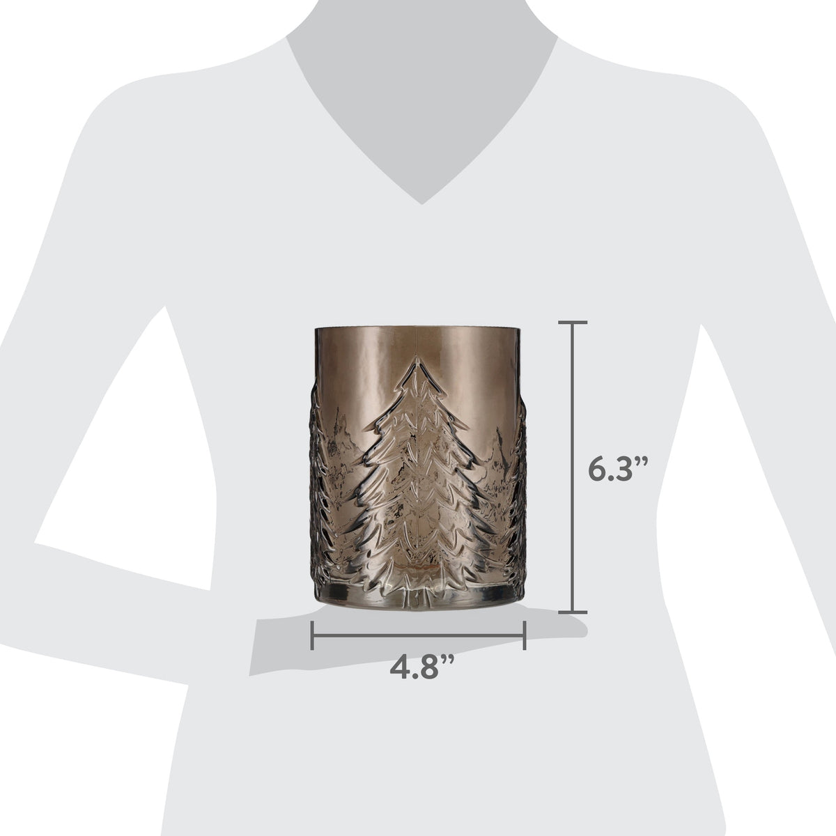 Medium Brown Glass Tree Pattern Christmas Pillar Candle Holder, 6.3", by Holiday Time