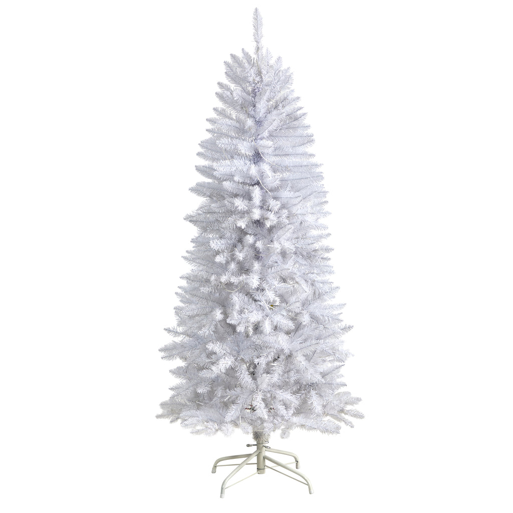 Nearly Natural 3' White Slim Artificial Christmas Tree Prelit 50 Warm White LED Lights