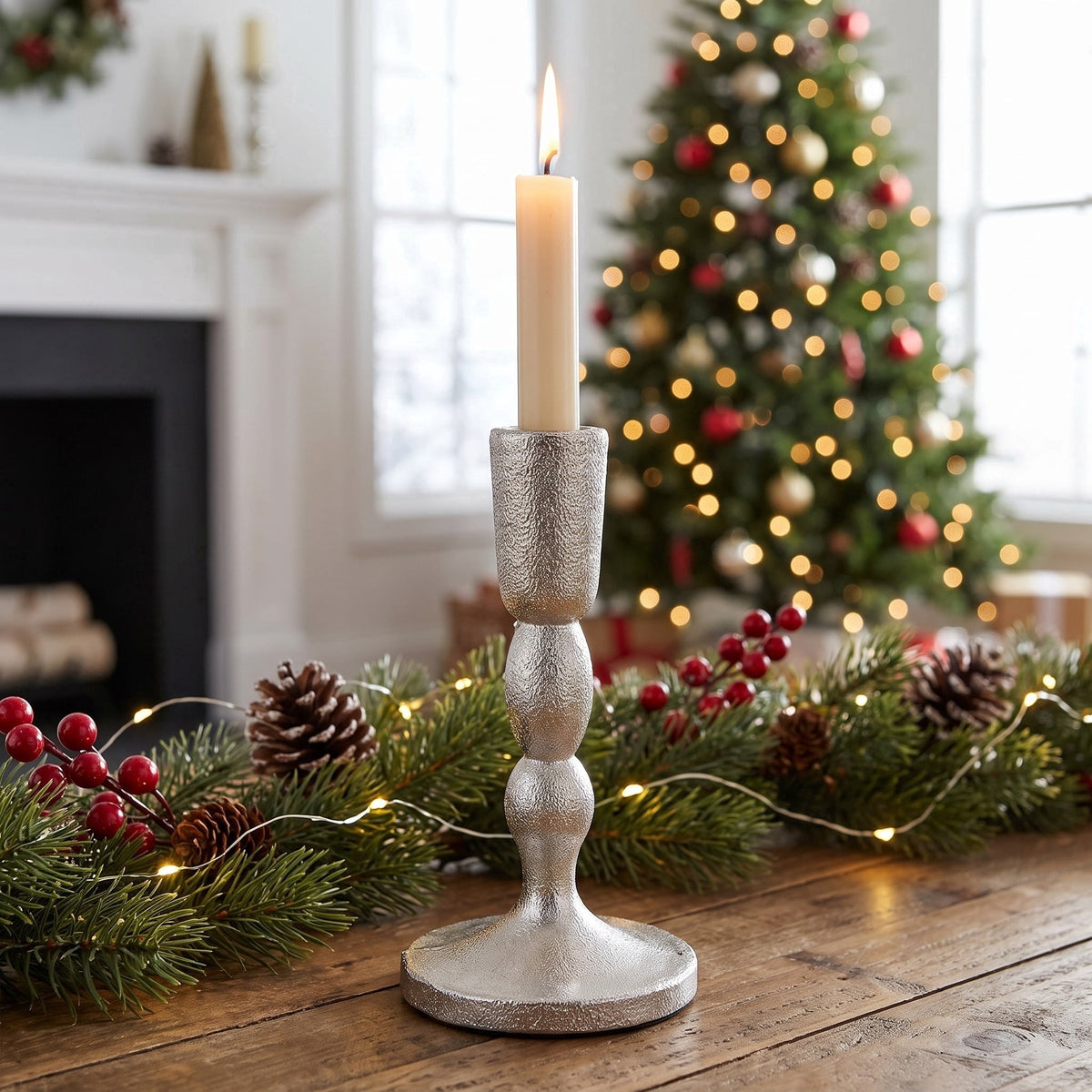 Silver Metal Christmas Taper Candle Holder, 5.8", by Holiday Time