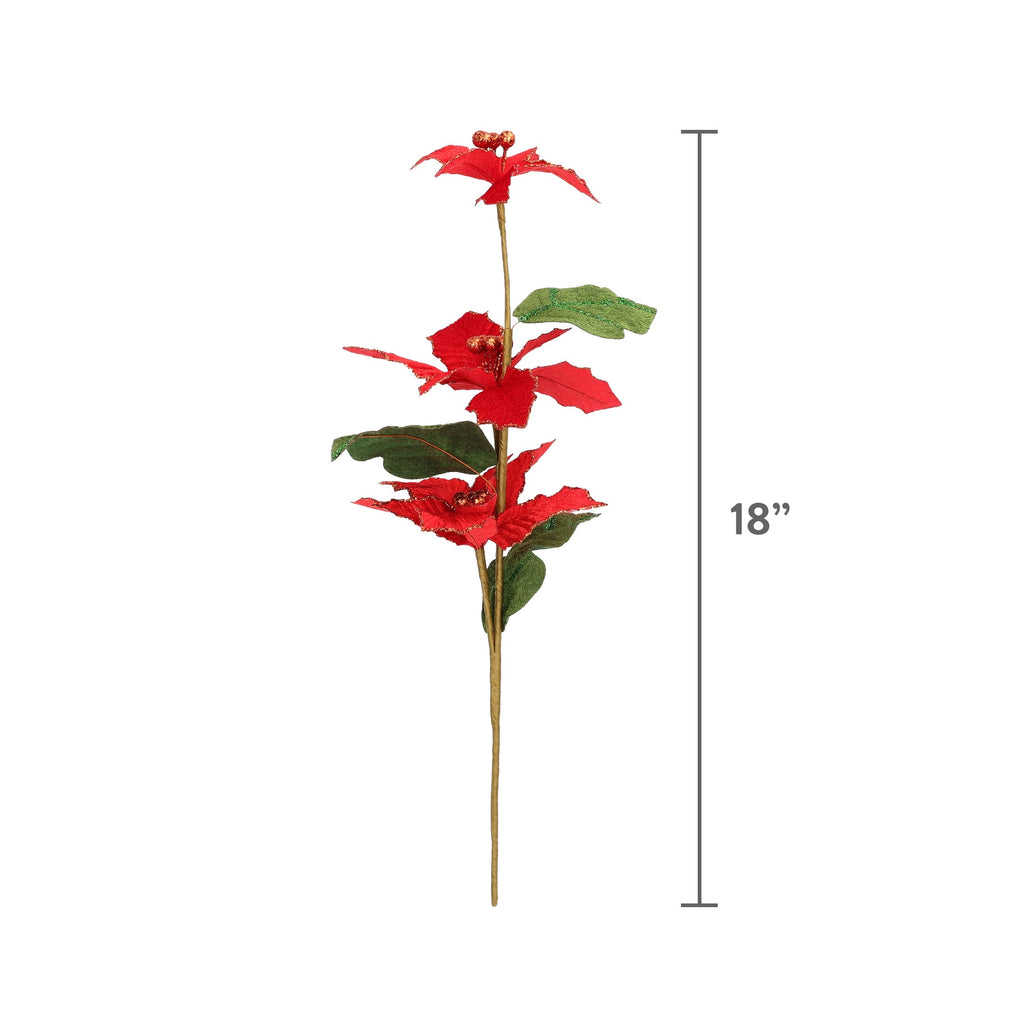 Red and Green Glitter Poinsettia Decorative Christmas Pick, 18", by Holiday Time