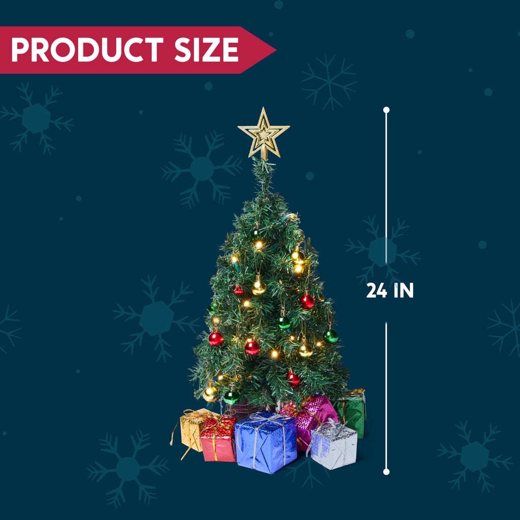 Joyfy 24in Prelit Tabletop Christmas Tree with Decoration Kit (Gold, Battery Operated)