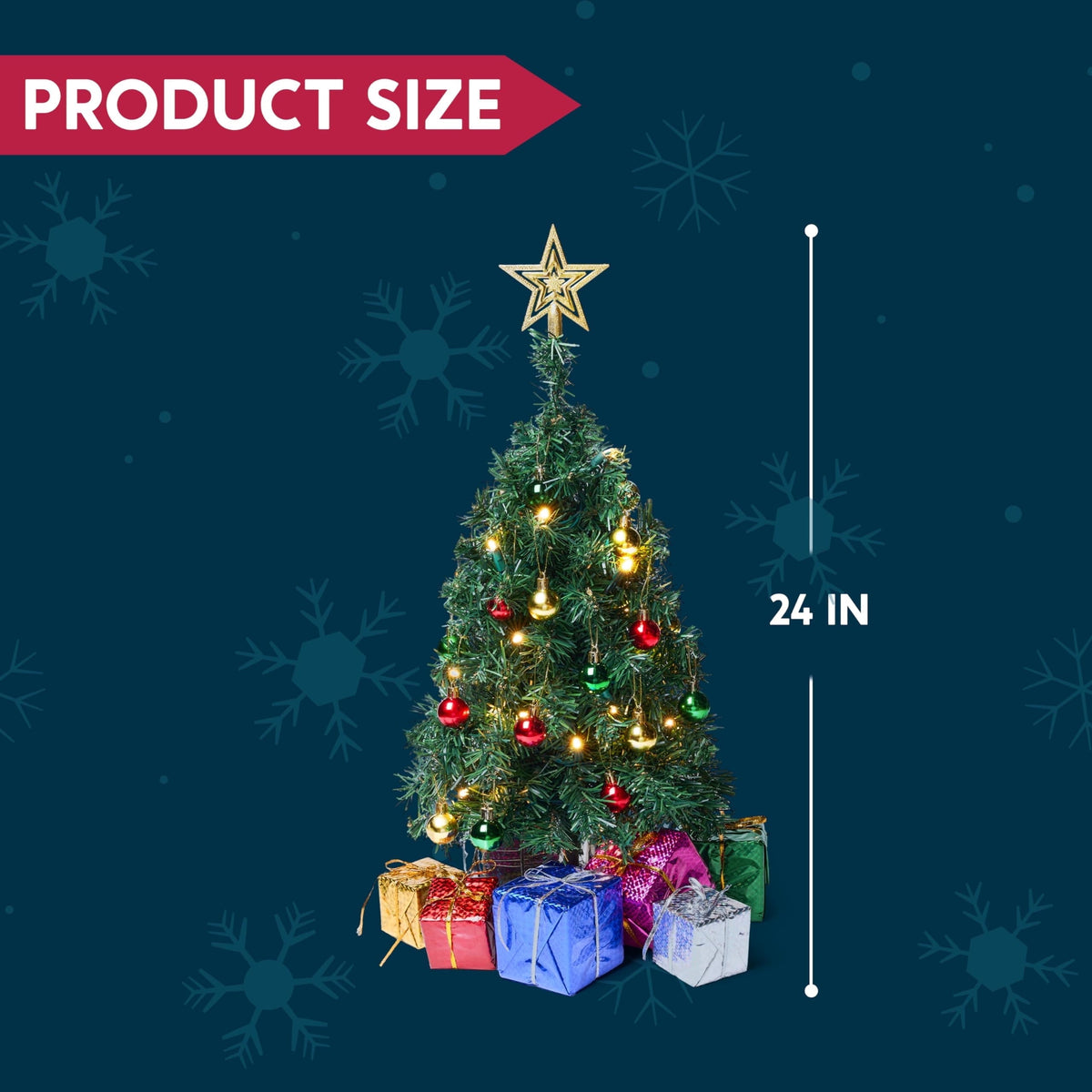 Joyfy 24in Prelit Tabletop Christmas Tree with Decoration Kit (Gold, Battery Operated)