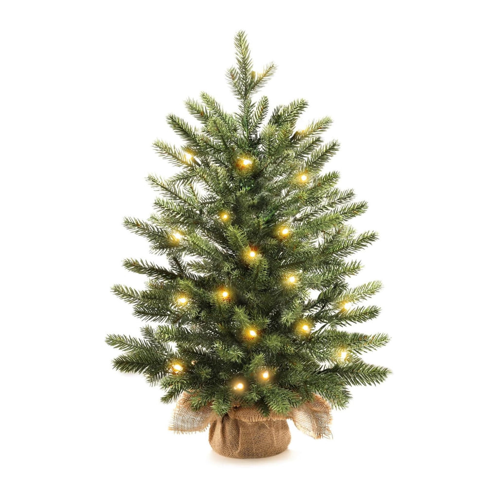 18"Pre-Lit 'Feel Real' Artificial Christmas Tree, Fir Christmas Tree, Premium Xmas Tree for Home, Office, Party Decoration, Includes Burlap Bag Base, Green, with warm light