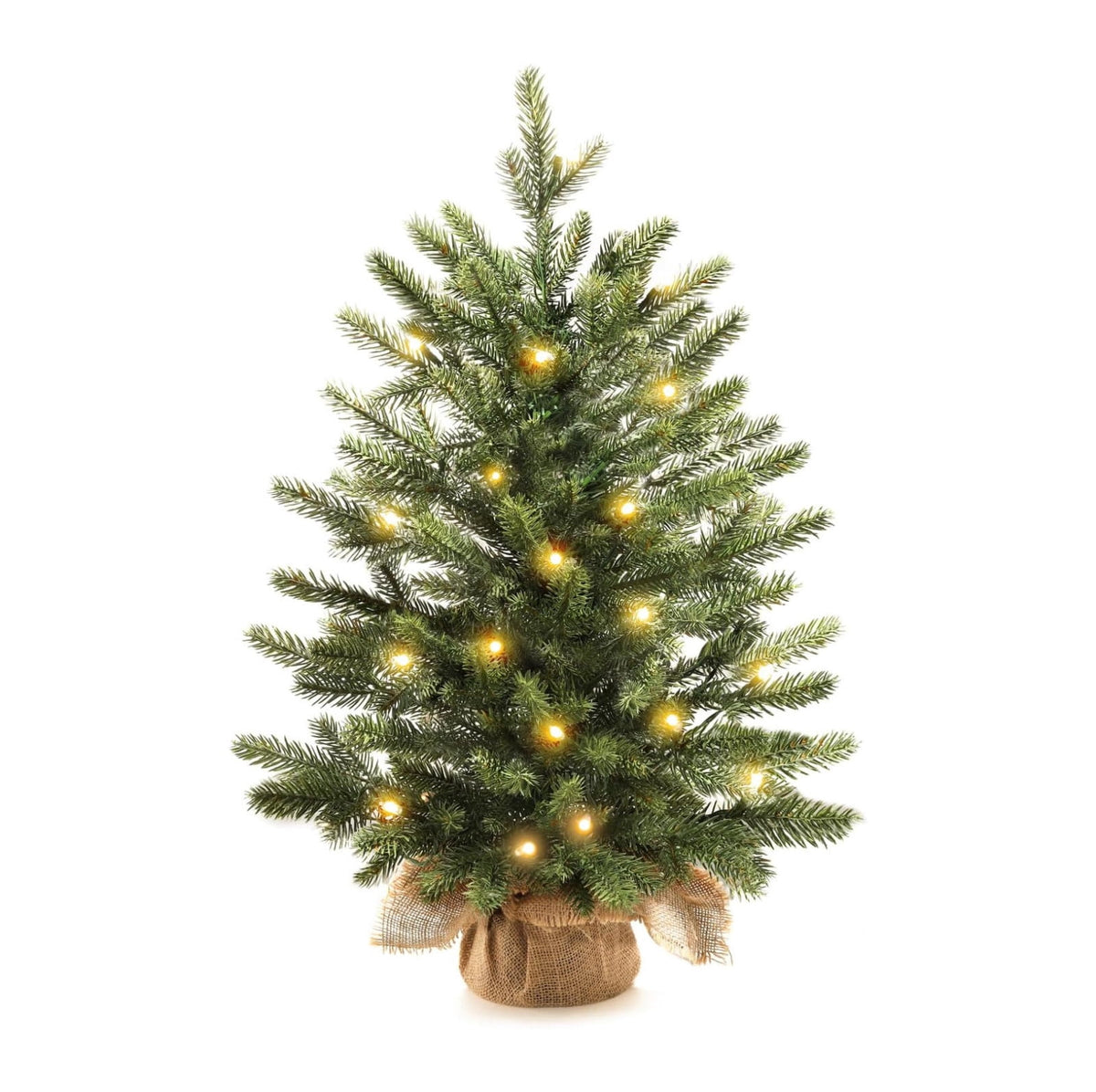 18"Pre-Lit 'Feel Real' Artificial Christmas Tree, Fir Christmas Tree, Premium Xmas Tree for Home, Office, Party Decoration, Includes Burlap Bag Base, Green, with warm light