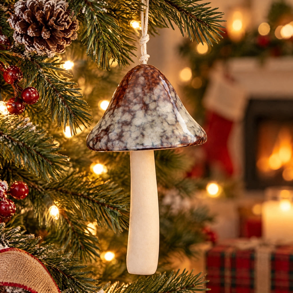 Brown Ceramic Mushroom Christmas Ornament, 6.5", by Holiday Time