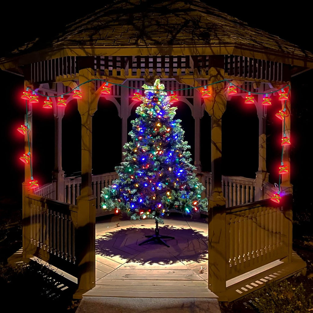 30 Lights Christmas Musical Bell String Lights, 25 Classical Holiday Songs, 7 Functions Red Incandescent Bulb Green Wire Light with Red Bells for Indoor Xmas Tree Decorations