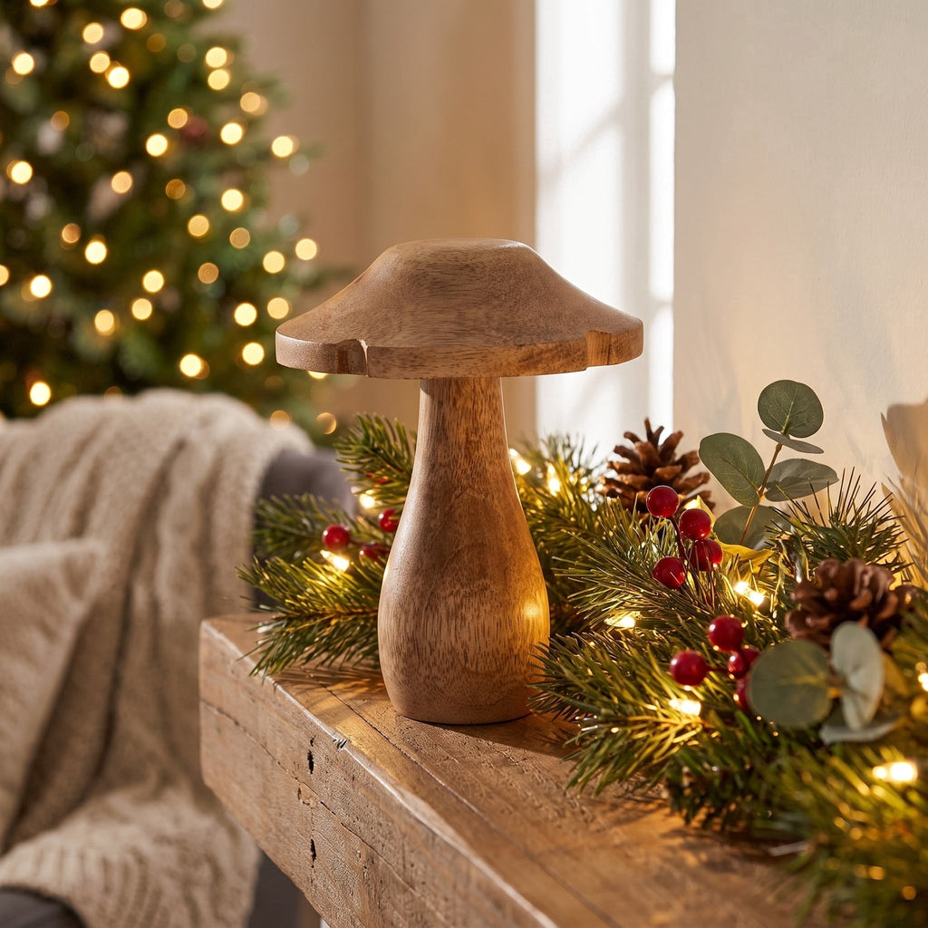Large Wood Mushroom Christmas Decoration, Brown, 6.3", by Holiday Time