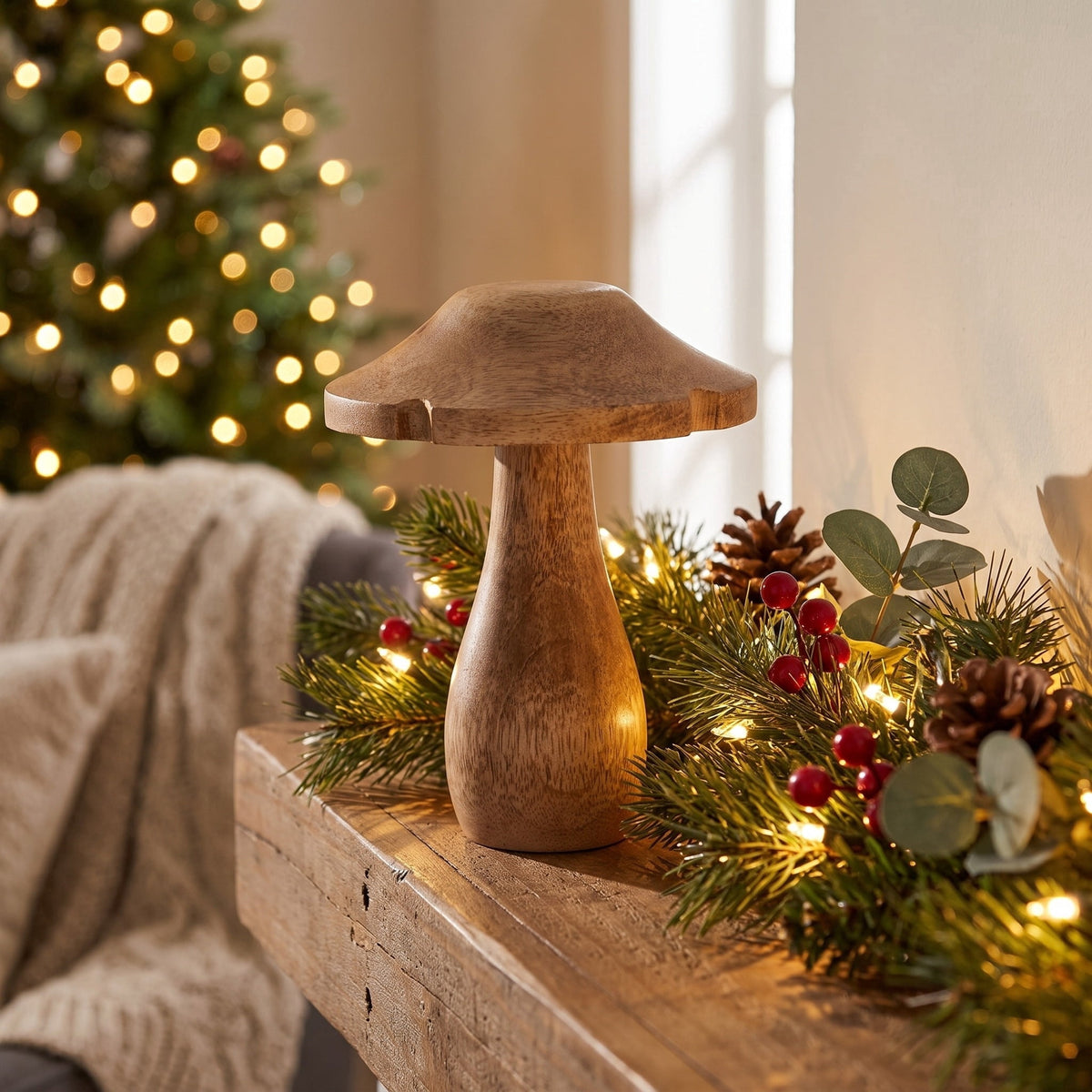 Large Wood Mushroom Christmas Decoration, Brown, 6.3", by Holiday Time