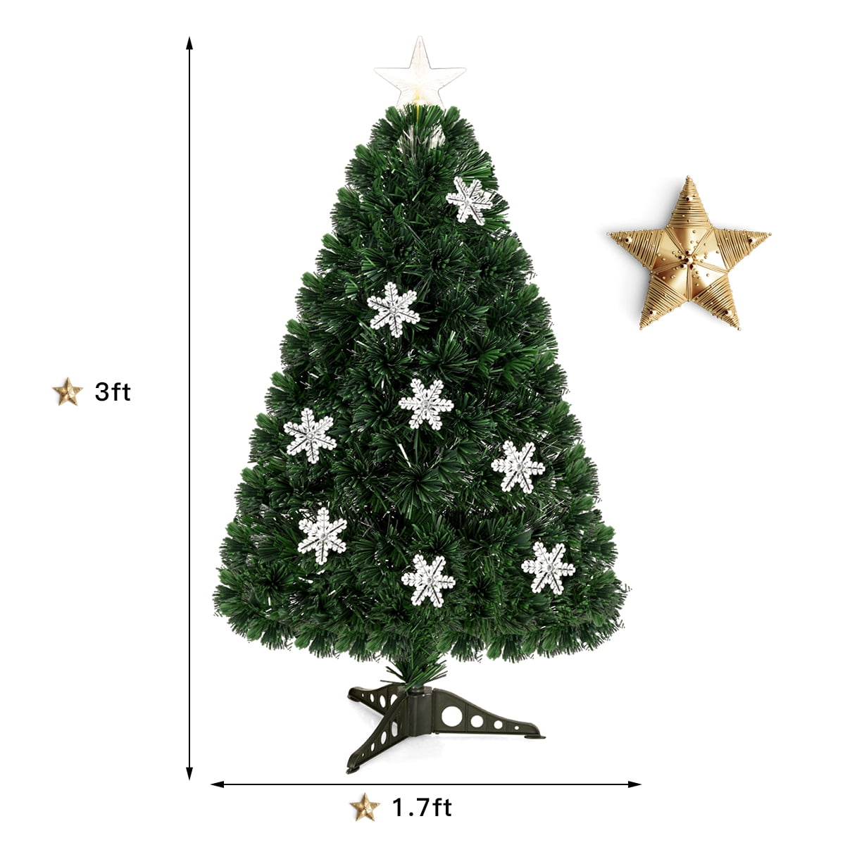 Topbuy 3'Artificial Christmas Tree Pre-Lit LED and Fiber Optic w/ Snowflakes