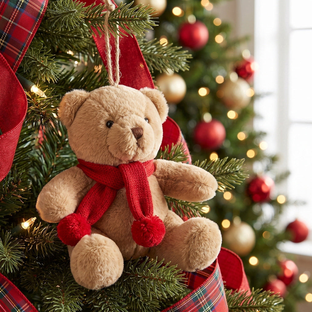 Brown and Red Plush Teddy Bear Christmas Ornament, 6", by Holiday Time