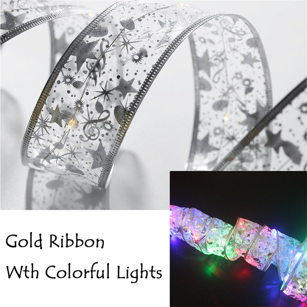 Christmas Tree Lights,Bouanq 6.5 FT 20 LED Ribbon Christmas Lights,Christmas Decorations Christmas Lights Tree Ornaments DIY Lace Bow LED Strip lights Decoration for Xmas Party Outdoor Hanging
