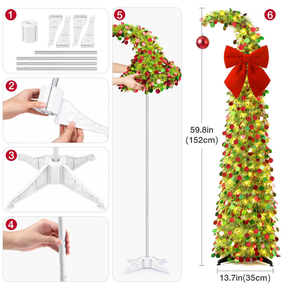 Ayieyill Christmas Tree 5FT Pencil Christmas Tree, Collapsible Pop up Tinsel Tree for Christmas Decorations Indoor, Pink