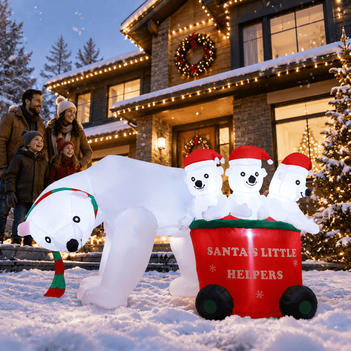 7 Ft Christmas Inflatable Polar Bear with Santa Hat Outdoor Yard Lawn Holiday Decoration