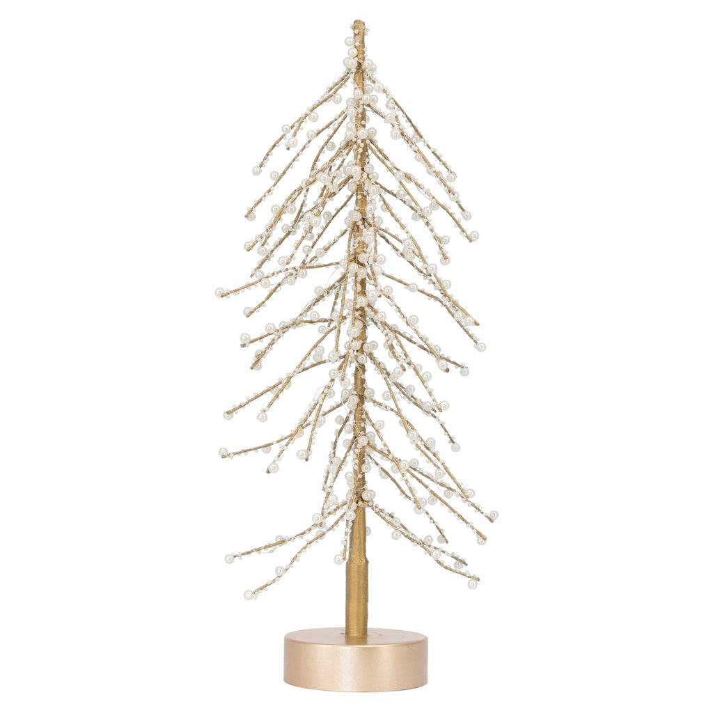 My Texas House Light-Up Beaded Tree Christmas Decoration, White and Gold, 18.5"