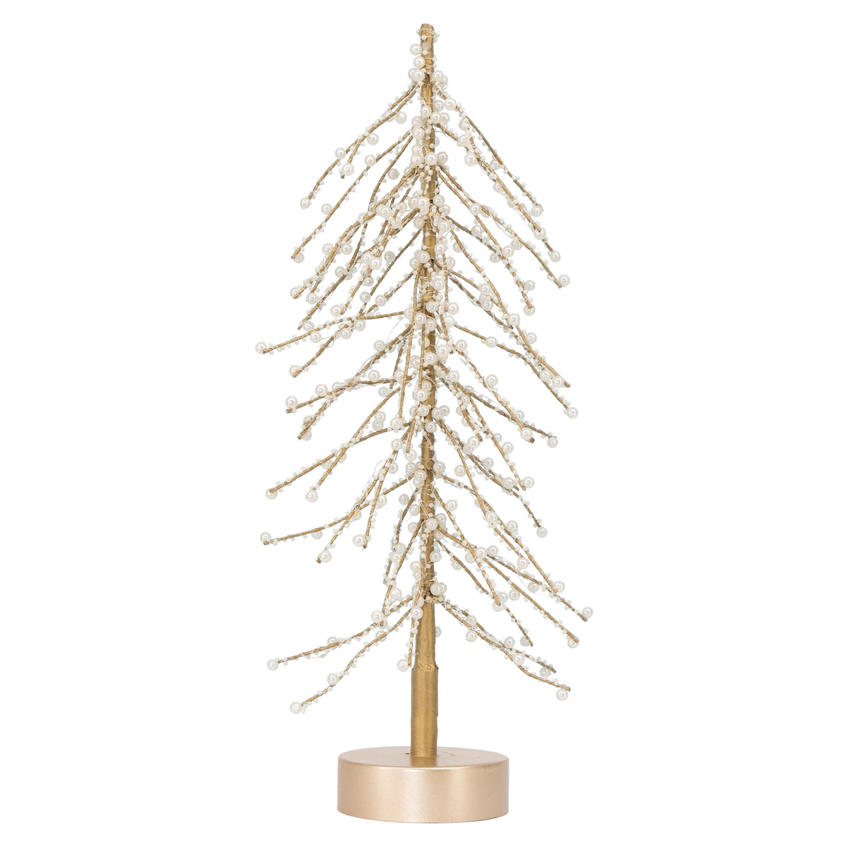 My Texas House Light-Up Beaded Tree Christmas Decoration, White and Gold, 18.5"