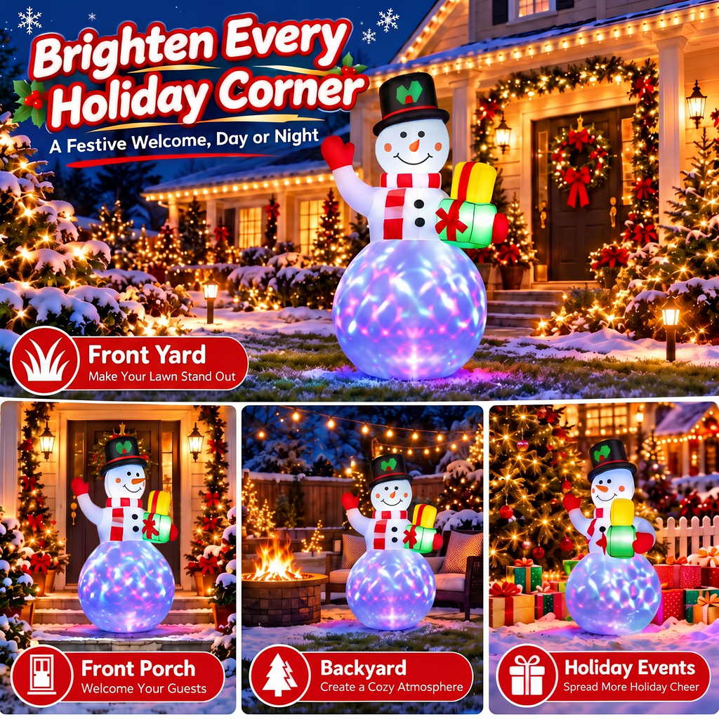 5ft Christmas Inflatables Snowman Outdoor Yard Decor with Rotating LED Lights Christmas Blow Up Decoration Garden