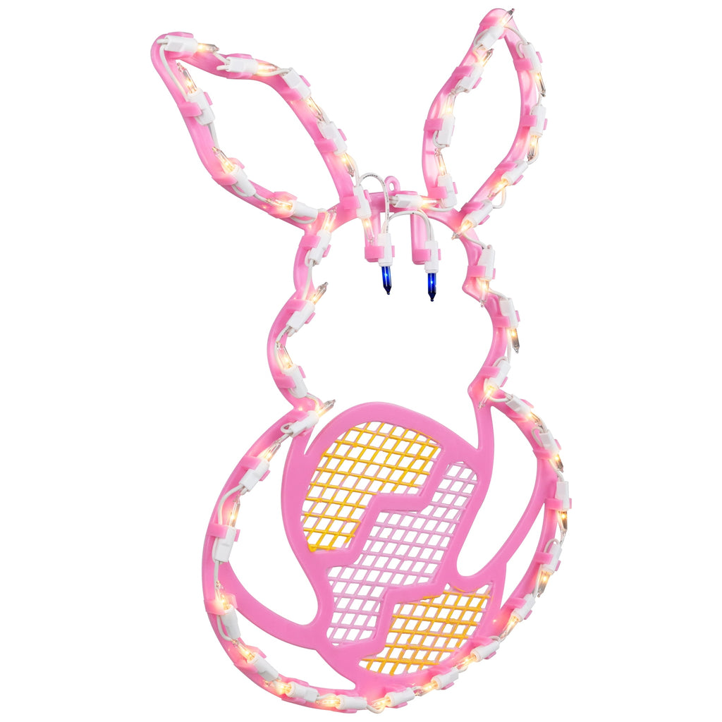 Northlight Lighted Pink Bunny with Easter Egg Window Decoration - 17"