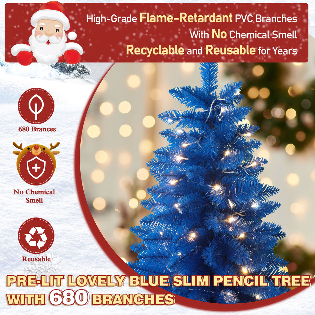 VEIKOUS 6.5ft Pre-lit Pencil Christmas Tree Slim w/250 LED Lights & Metal Stand, Green