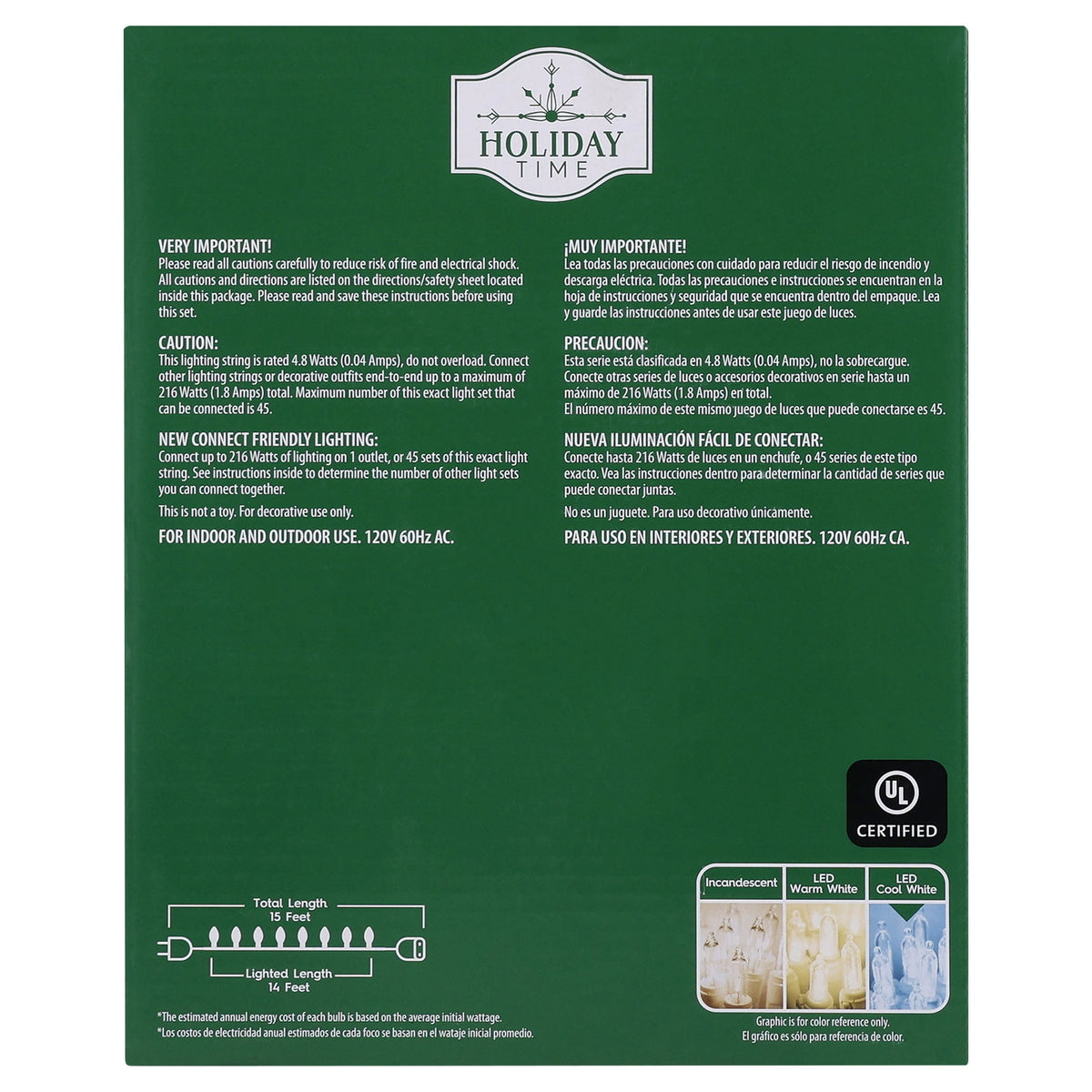 Indoor/Outdoor 25-Count LED Ultra Bright C9 Christmas String Lights, Warm White, Green Wire, 14', by Holiday Time