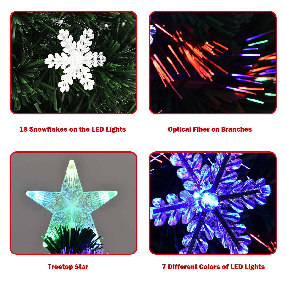 Gymax 4' Pre-Lit Multi-Color Lights Fiber Optic Artificial Christmas Tree with Snowflakes