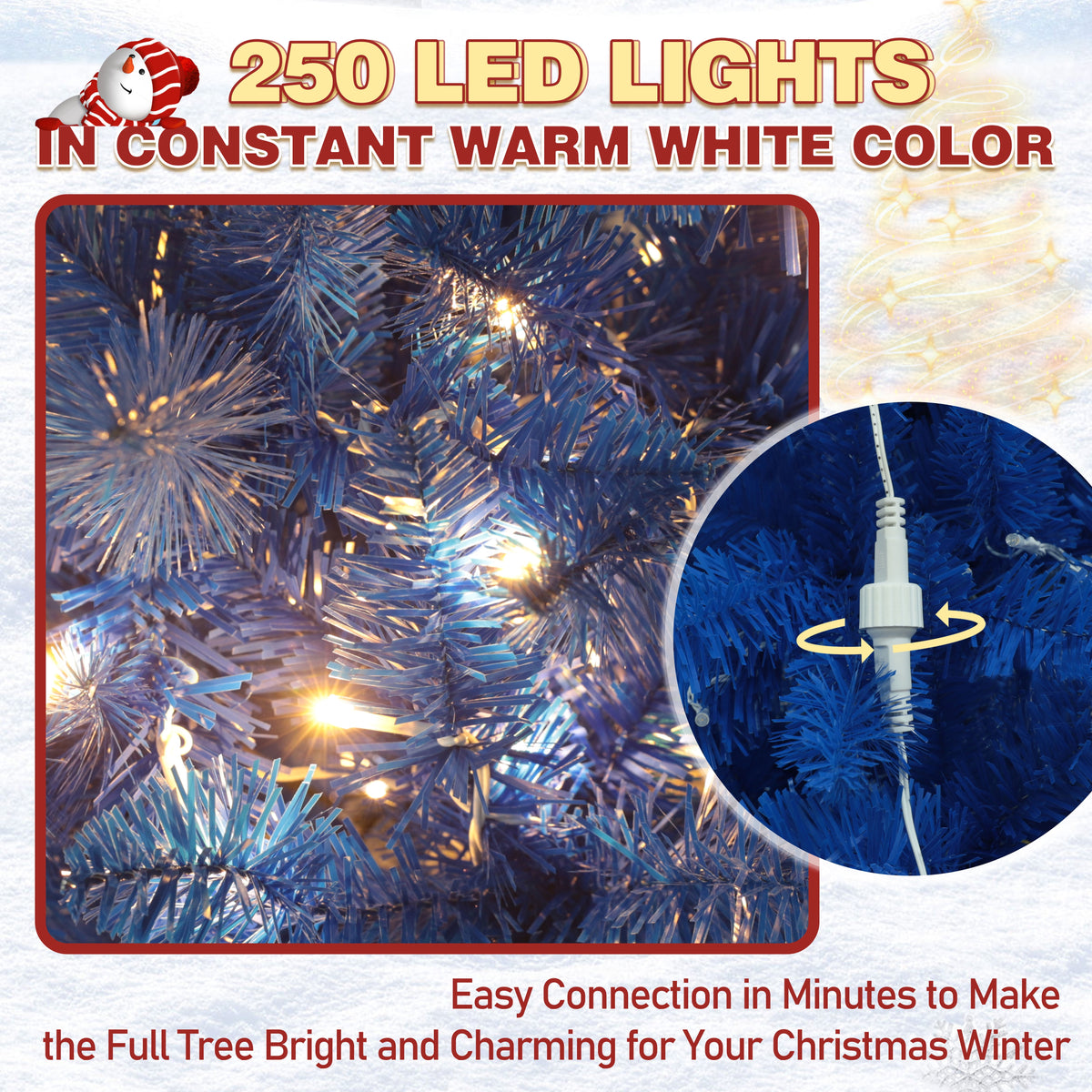 VEIKOUS 6.5ft Pre-lit Pencil Christmas Tree Slim w/250 LED Lights & Metal Stand, Green