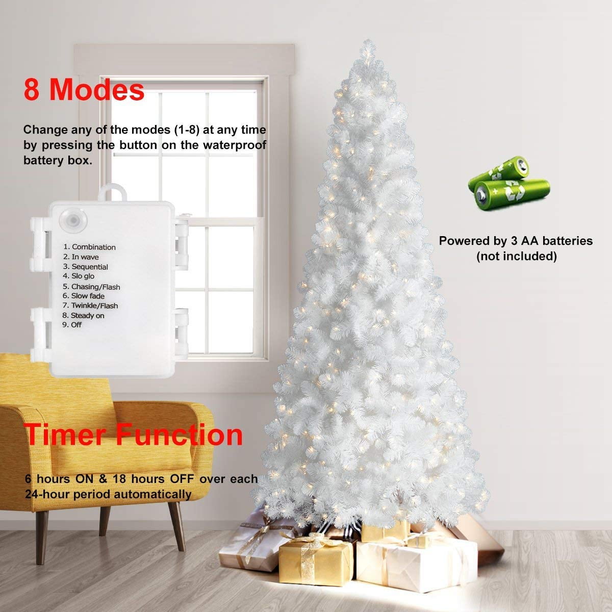 LOENDE Christmas Lights, 34ft 100 LED Outdoor String Light, 3AA Battery Operated String Light for Home Garden Xmas Tree Decor, 2 Pack