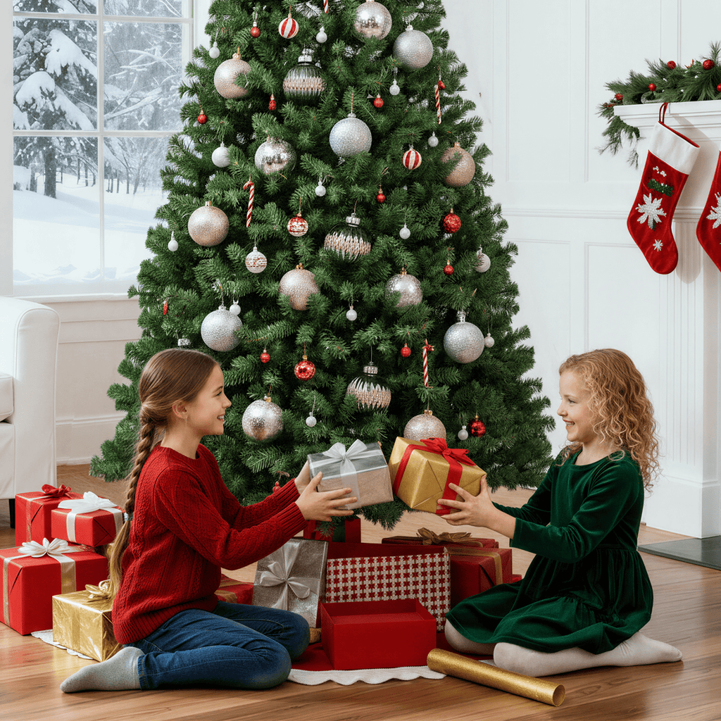 Jingle Joy 6 ft Evergrow Spruce Premium Hinged Artificial Christmas Tree, 833 Branch Tips, Unlit, Realistic Full Shape, Metal Stand Included