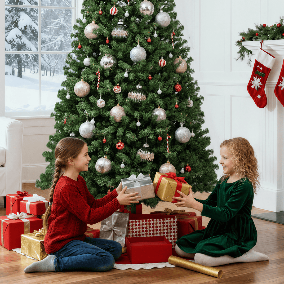 Jingle Joy 6 ft Evergrow Spruce Premium Hinged Artificial Christmas Tree, 833 Branch Tips, Unlit, Realistic Full Shape, Metal Stand Included