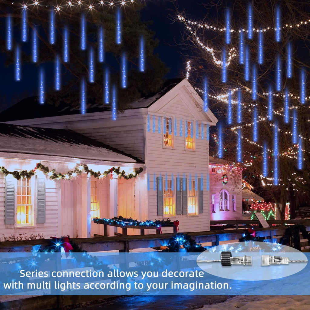 Rirool Meteor Shower Rain Lights, Valentine Lights 50cm 10 Tubes 540 LED Icicle Snow Falling Christmas Lights Outdoor Raindrop Lights, Xmas Wedding Party Tree Holiday Decoration, Blue