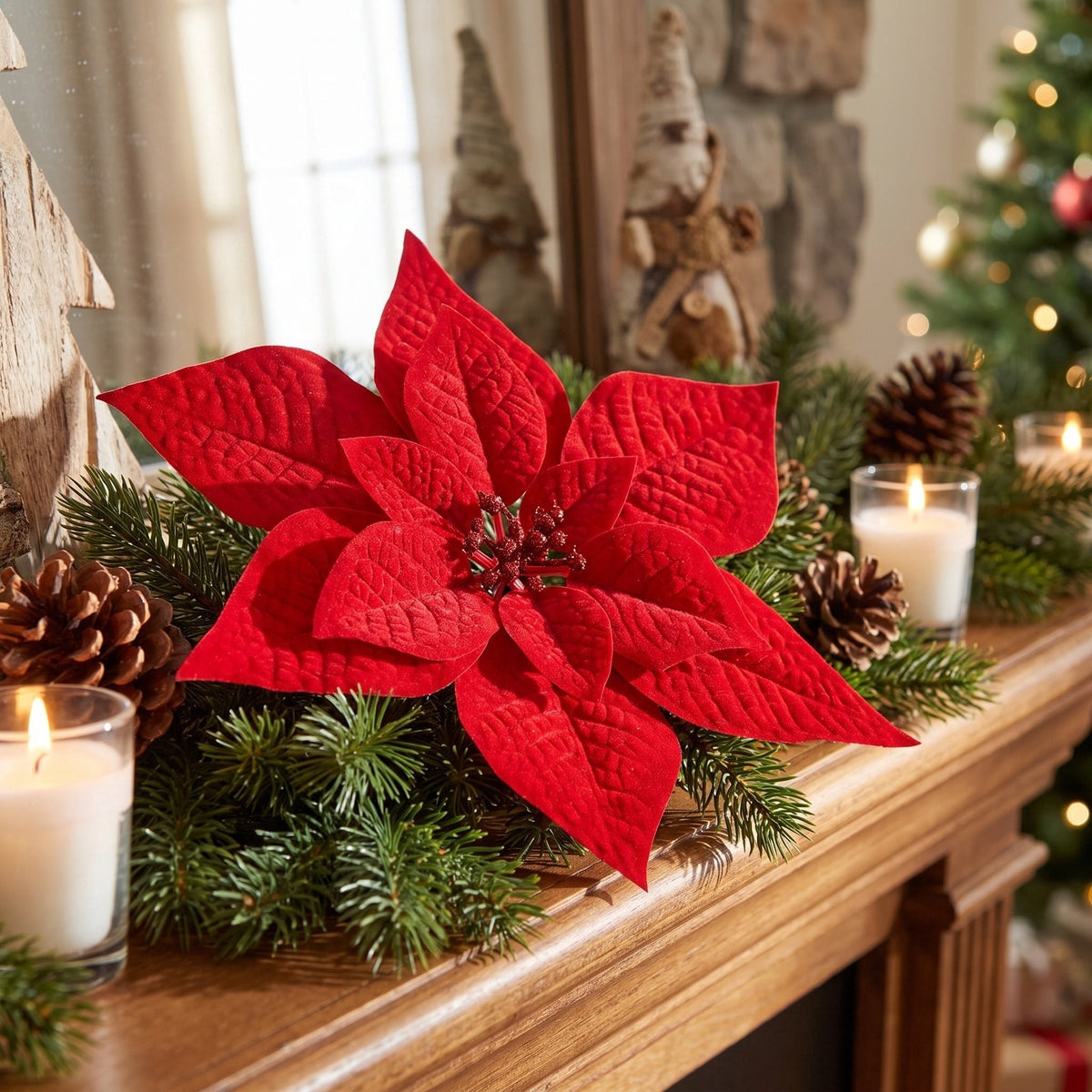 Red Velvet Poinsettia Christmas Clip Ornament, 11", by Holiday Time