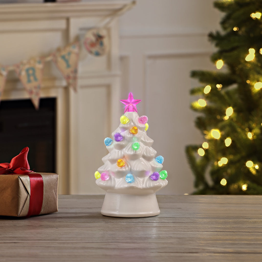 Mr. Christmas Decorative 8-inch Nostalgic White Ceramic Tree with Gumdrop Bulbs