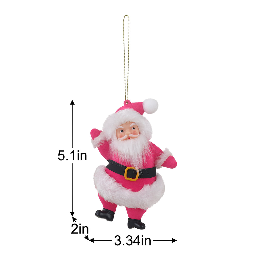 Mr. Christmas 5-inch Flocked Dancing Santa Ornament, Hot Pink