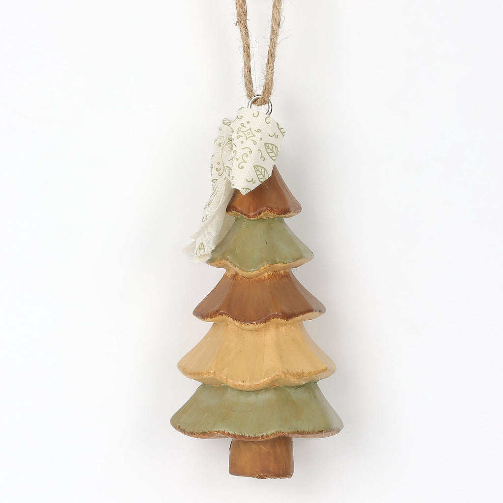 Brown Wood Tree with Bow Christmas Ornament, 4.8", by Holiday Time