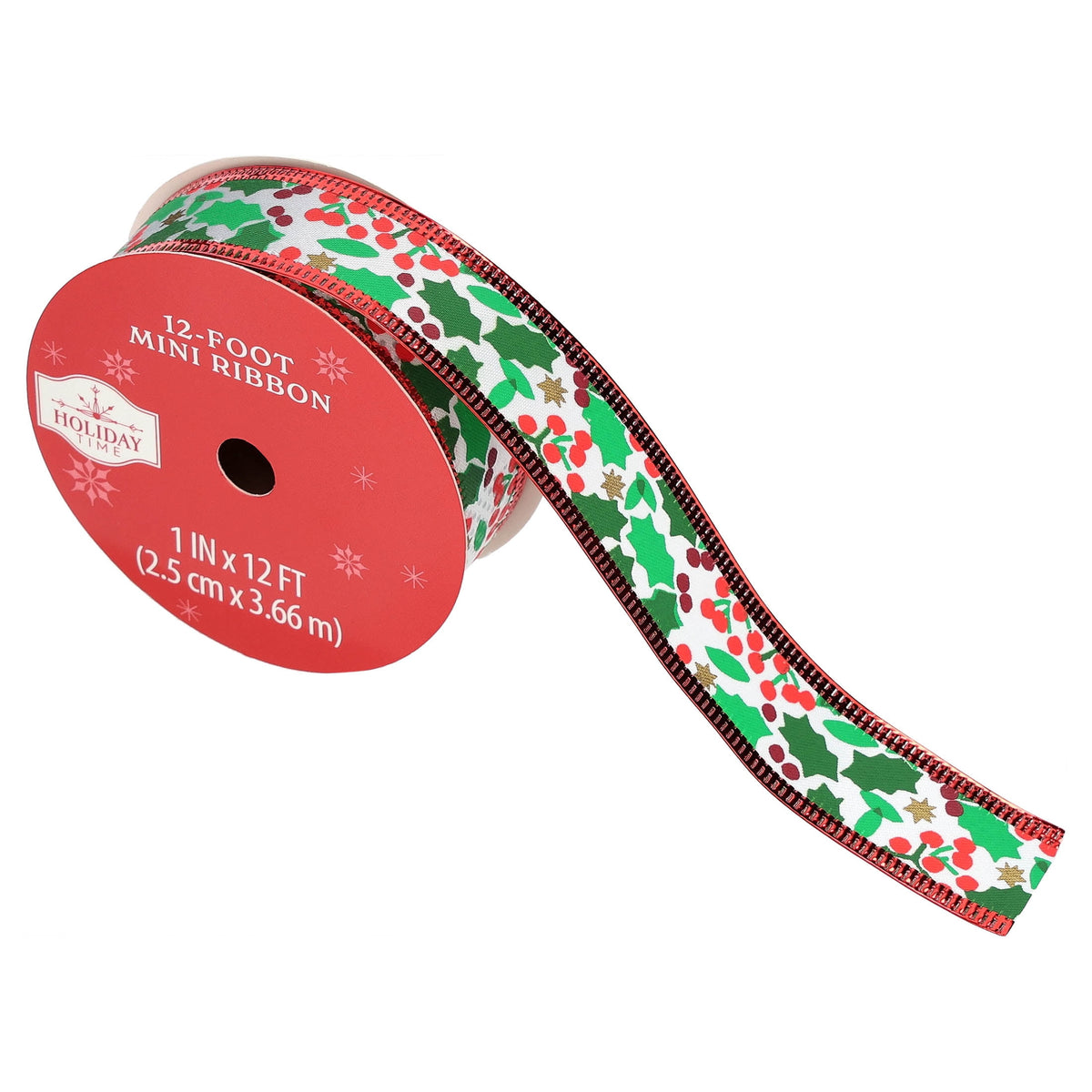 Red/Green/White Holly Berry Mini Christmas Ribbon, 1" x 12', by Holiday Time