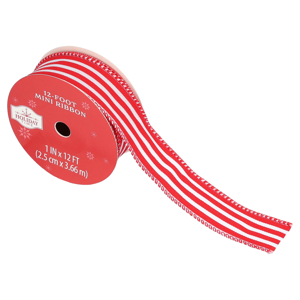 Red and White Striped Mini Christmas Ribbon, 1" x 12', by Holiday Time