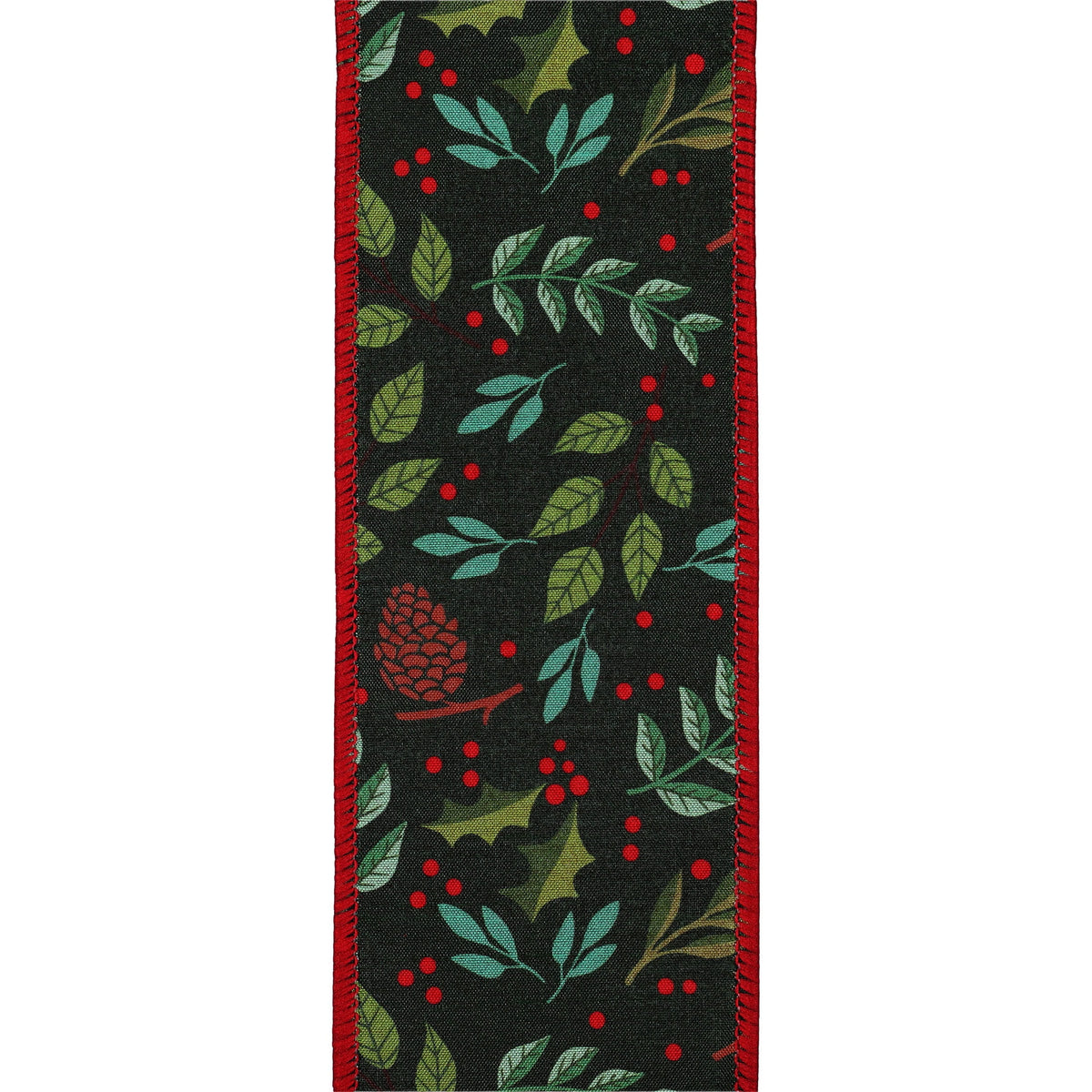 Multicolor Pinecone and Leaf Christmas Ribbon, 2.5" x 15', by Holiday Time