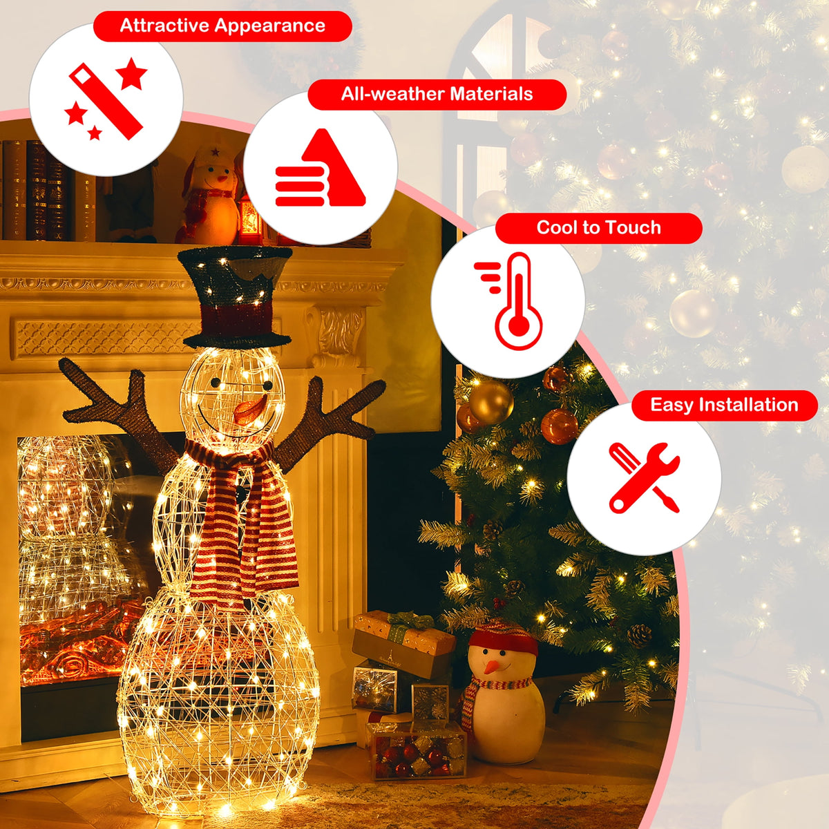 Costway Pre-Lit Standing Snowman Artificial Christmas Decoration with 80 LED Lights