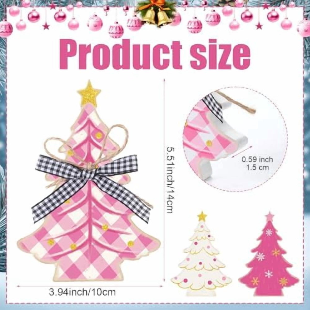 3 Piece Pink Wooden Christmas Tree Tabletop Decorations Rustic Farmhouse Holiday Centerpieces