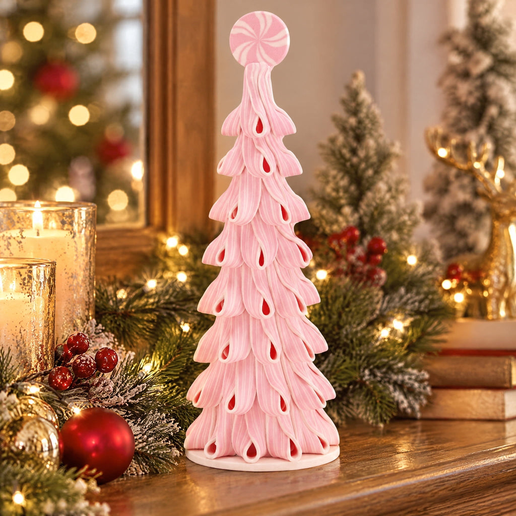 Clay Dough Ribbon Candy Tree Christmas Decoration, Pink and White, 14.3", by Holiday Time