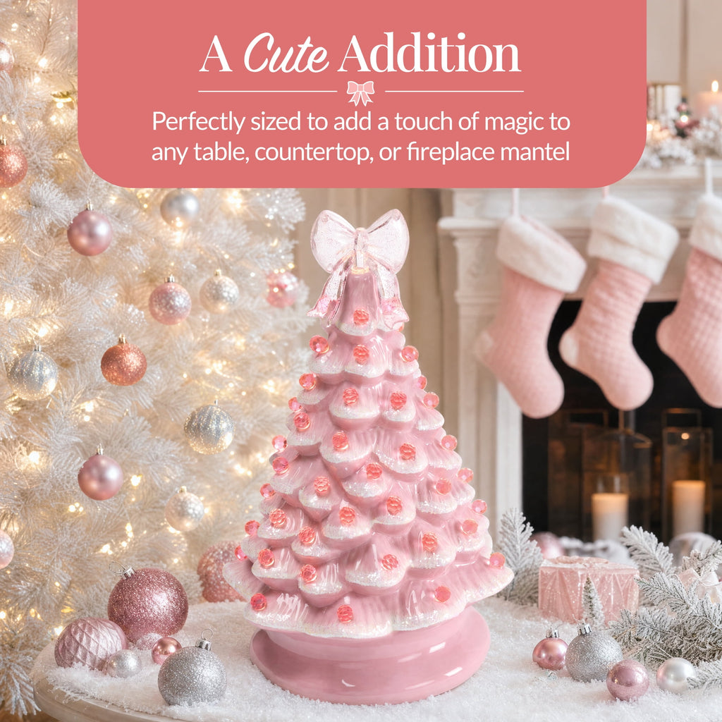Best Choice Products 15in Ceramic Christmas Tree, Pre-lit Hand-Painted Tabletop Holiday Tree, Gingerbread Red/White/Grn