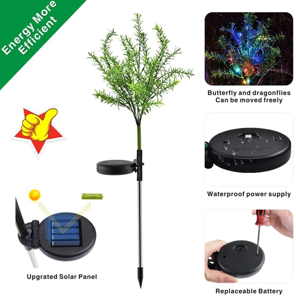 QiShi Solar Garden Lights Tree Outdoor Multi-Color Changing LED Stake Lights Flower for Garden, Patio, Yard and Decoration Solar Flickering Tree Lights (Tree,2 Pack)