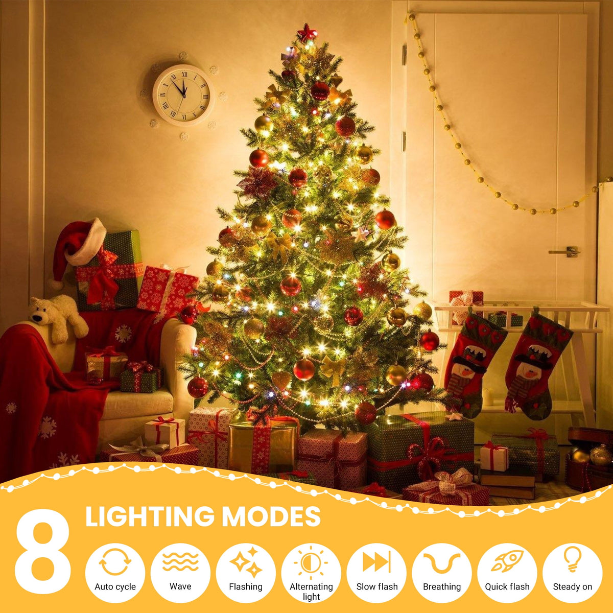 DAYBETTER 35FT Fairy Lights Plug In, 100 Led Starry Twinkle String Lights, 8 Lighting Modes, for Wedding, Indoor, Outdoor, Christmas, Patio, Garden Decoration, Warm White