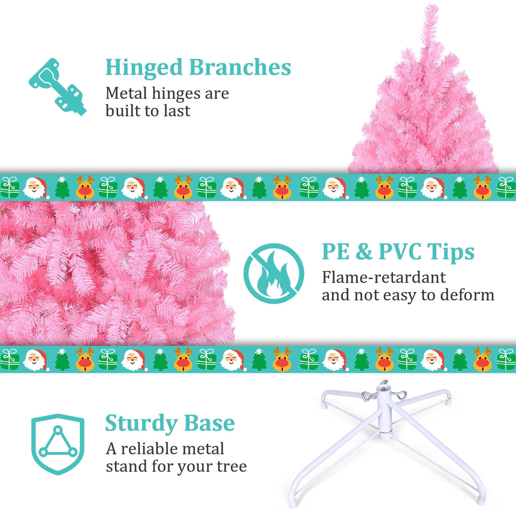 Funcid 6ft Green Artificial Christmas Tree, Hinged Spruce Full Tree with 1477 Branch Tips, Foldable Metal Stand, New PVC Material, Xmas Tree for Indoor and Outdoor Decoration
