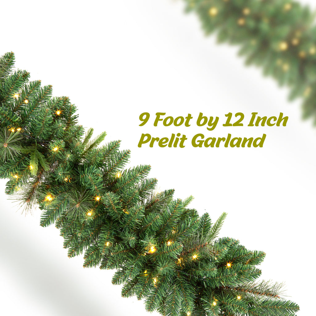OasisCraft 9ft Outdoor Frosted Christmas Tree with Stake, 50 Multi-Color LEDs & Pinecones, Battery Powered Pre-Lit Urn Filler for Pathway, Porch, Yard Decor