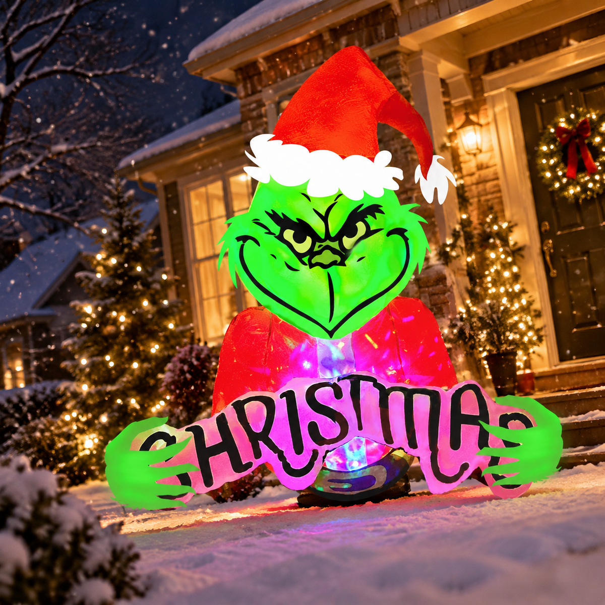 4.5ft Christmas Inflatable Green Monster Window Breakout Outdoor Holiday Decor with LED Lights