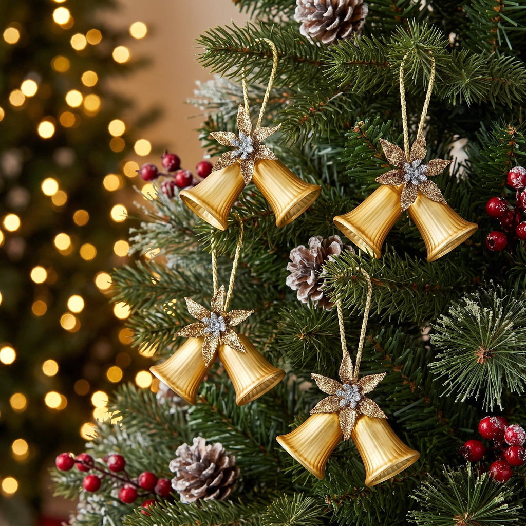 4-Count Gold Double Bell Mini Christmas Ornaments, 4", by Holiday Time