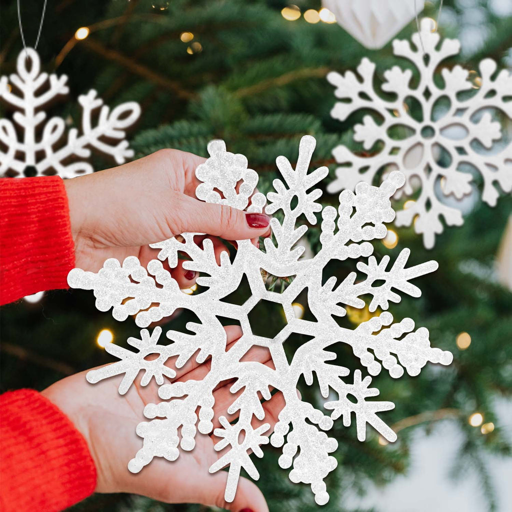 Ayieyill 6 Pieces Large Snowflakes Ornaments 12'' Glittered Snowflakes Decorations Christmas Hanging Snowflake Decorations for Winter Christmas Tree Decorations Craft Snowflakes (Iridescent)