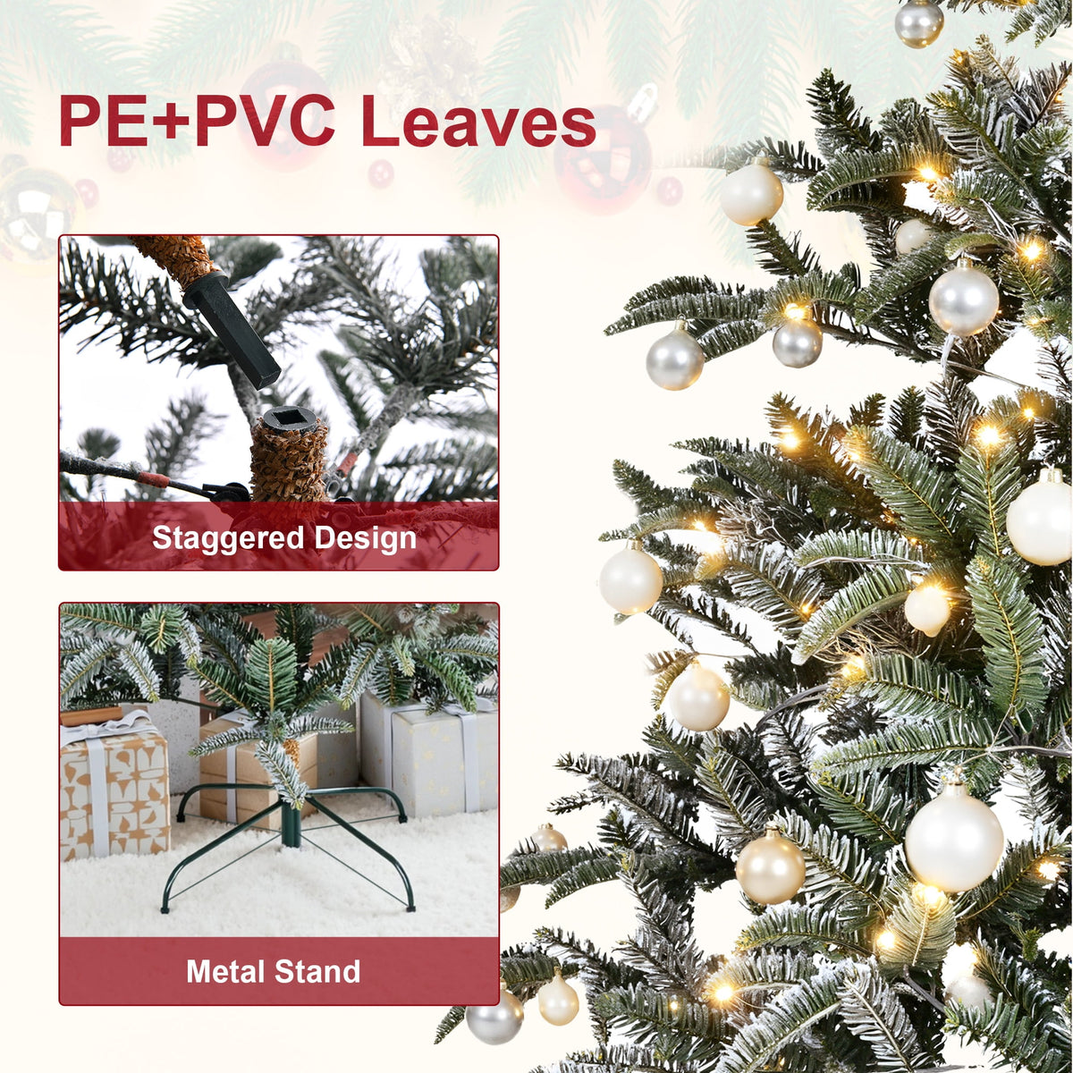 Fenbeli 6ft Artificial Christmas Tree with Metal Base, Indoor Outdoor Green