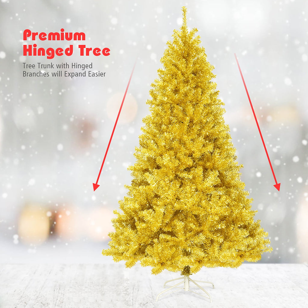 Costway 7.5 FT Artificial Christmas Tree Hinged Unlit Xmas Tree Silver