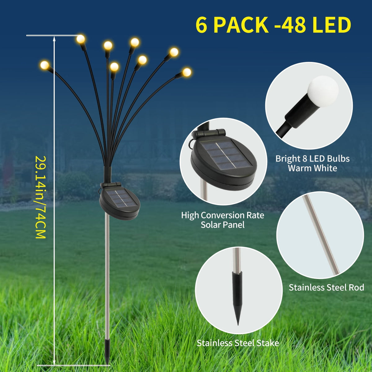 TopZoo Solar Garden Stake Lights, Solar Firefly Lights Outdoor Decorative Waterproof for Outside Backyard Decor, Yard Decor, Garden Decor, Christmas, Warm White Round LED Bulb, 4 Packs